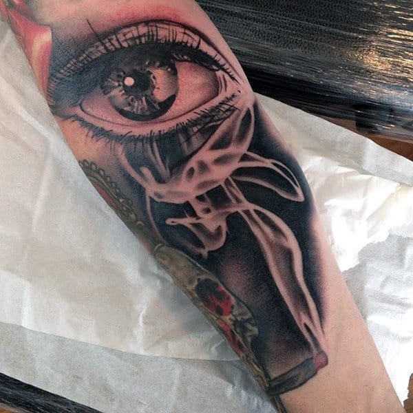 Male Forearms Smoking Eye Tattoo
