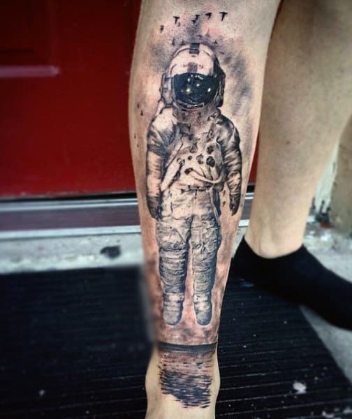 Male Forearms Sombre Gray Astronaut Tattoo