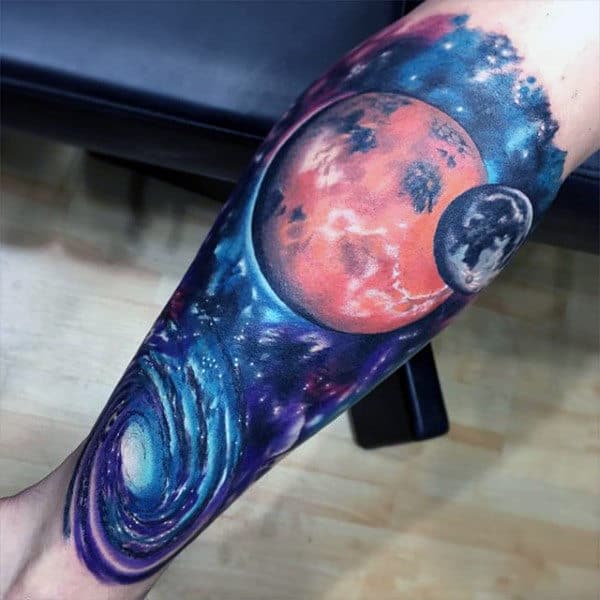 Male Forearms Spiralling Purple Astronomy Tattoo