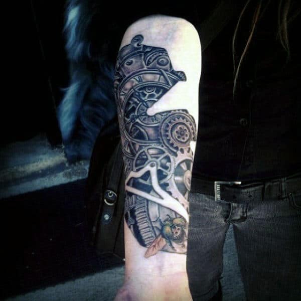 Male Forearms Steampunk Tattoo With Fly