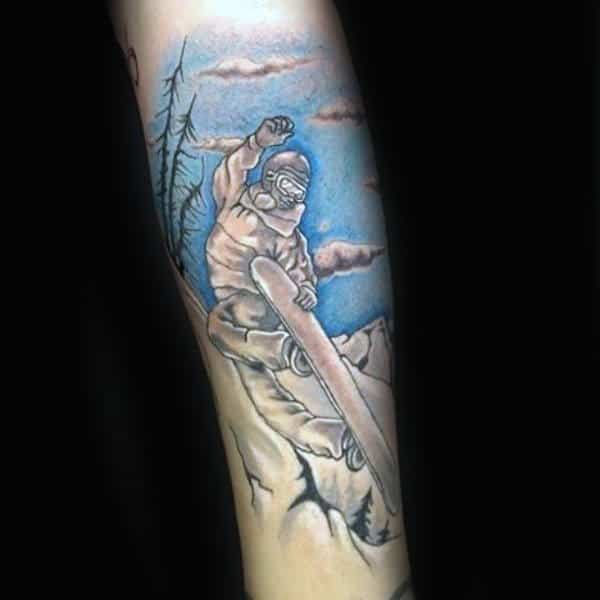 Male Forearms Twisting Snowboard Tattoo