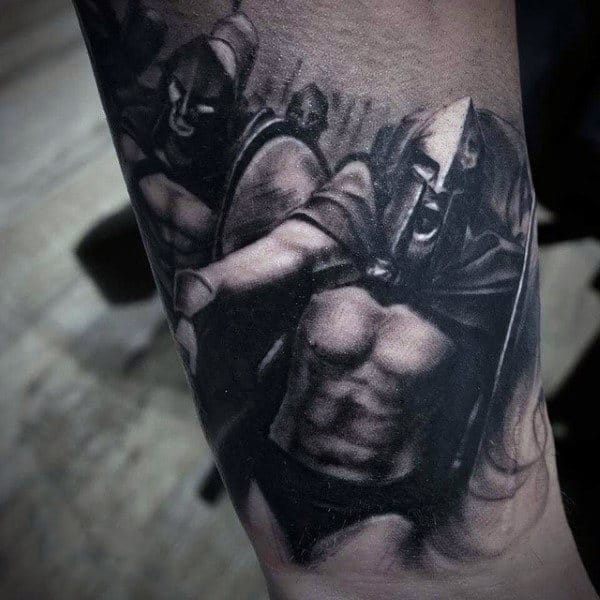 Male Forearms Warriors In Combat Tattoo