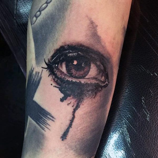 Male Forearms Watercolor Painting Black Eye Tattoo