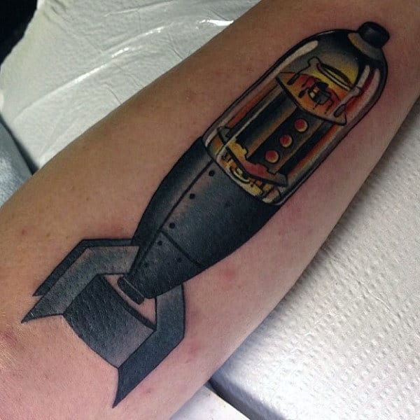 Male Forearms Well Detailed Bomb Tattoo