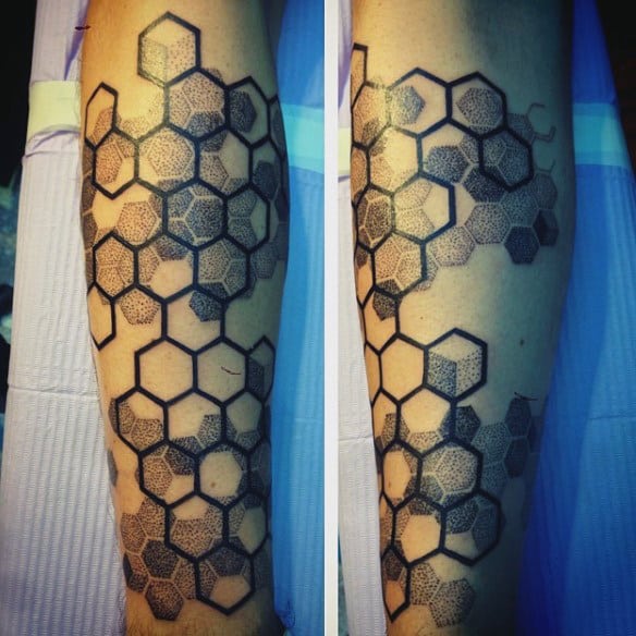 Male Forearms Wonderful Dark Honeycomb Tattoo