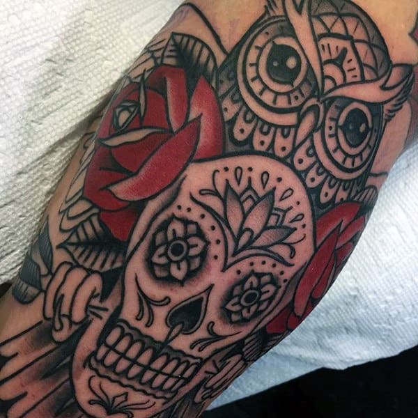 Male Forearms Wonderful Day Of The Dead Skull Tattoo