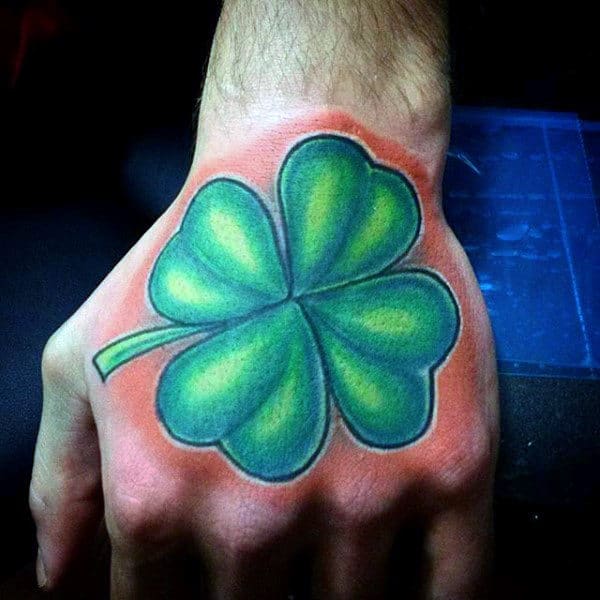 Male Four Leaf Clover Tattoo Design On Hand
