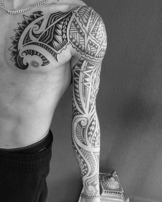 Male Full Arm Sleeve Awesome Tribal Tattoo