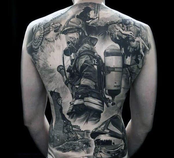 Male Full Back Black And Grey Realism Tattoo