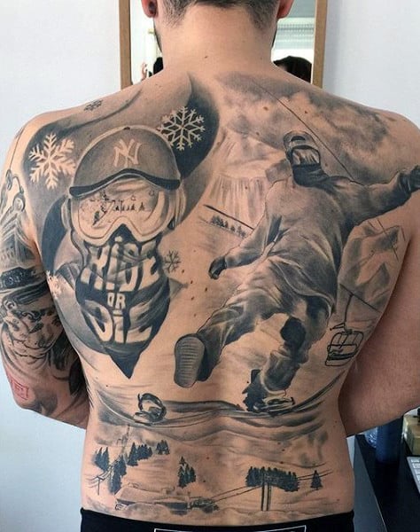 Male Full Back Fantastic Ride Or Die Snowboard Tattoo