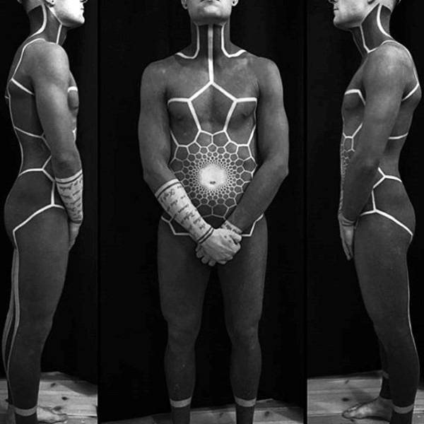 Male Full Body Black Pattern Tattoo