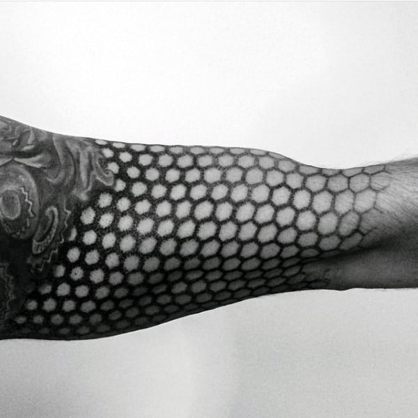 Male Full Sleeve Gears And Honeycomb Tattoo