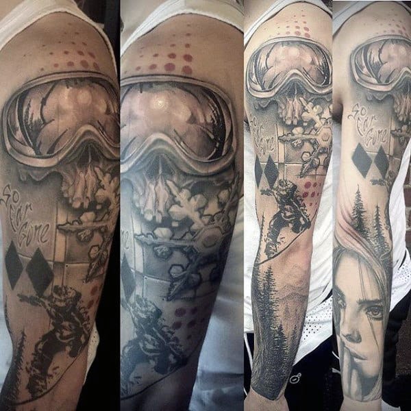 Male Full Sleeves Gorgeous Snowboard Tattoo