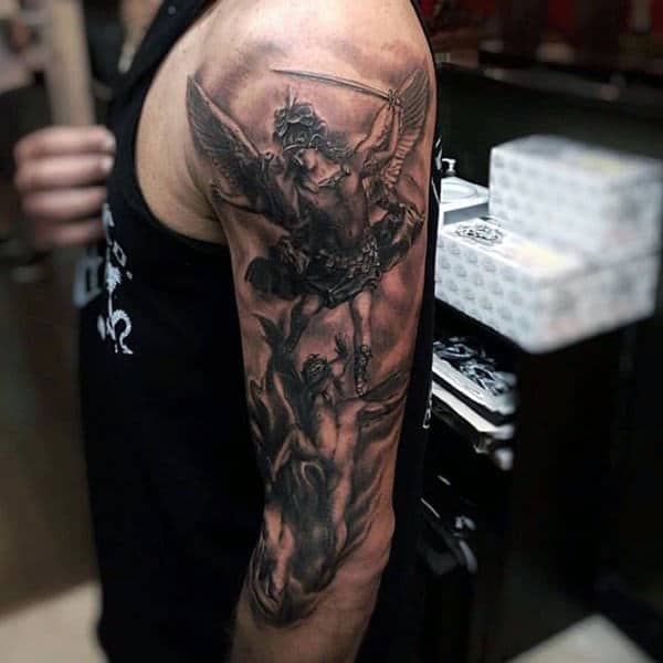 Male Full Sleeves Heavenly Beings Tattoo