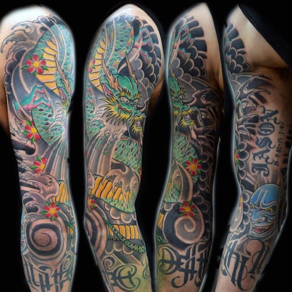 Male Full Sleeves Oriental Dragon Tattoo
