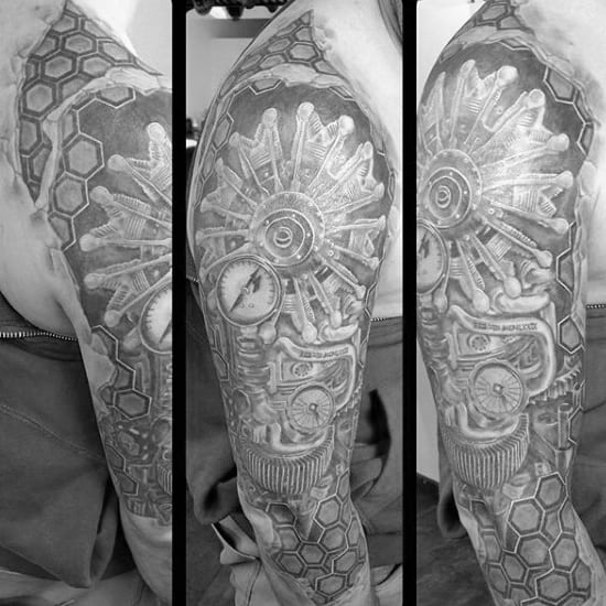 Male Full Sleeves Rotary Engine Tattoo