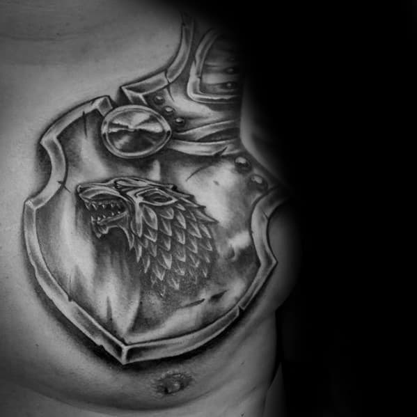 Male Game Of Thrones Armor Plate Shoulder And Chest Tattoo Designs