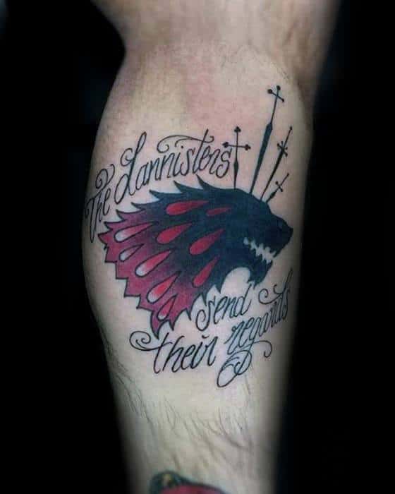Male Game Of Thrones Dire Wolf Leg Tattoo
