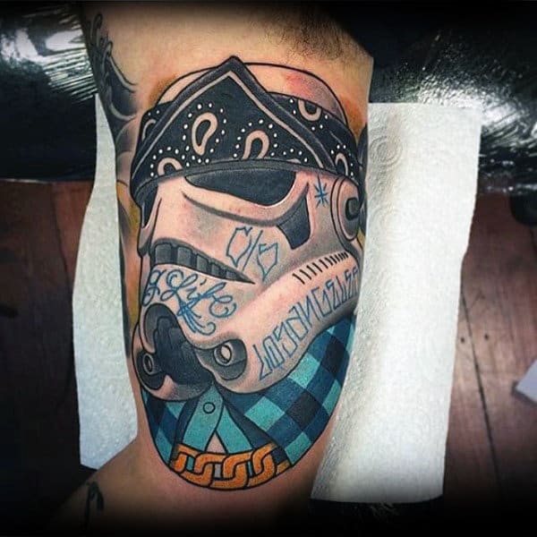 Male Gangster Stormtrooper Bandana Inner Arm Bicep Tattoos