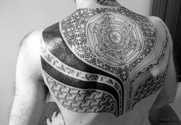 Male Geometric Back Tattoo Design Inspiration