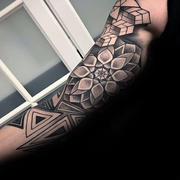 Male Geometric Inner Arm Sleeve Tattoo Ideas