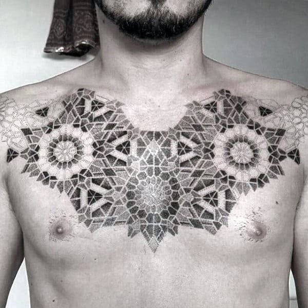 Male Geometric Upper Chest Factal Pattern Tattoo