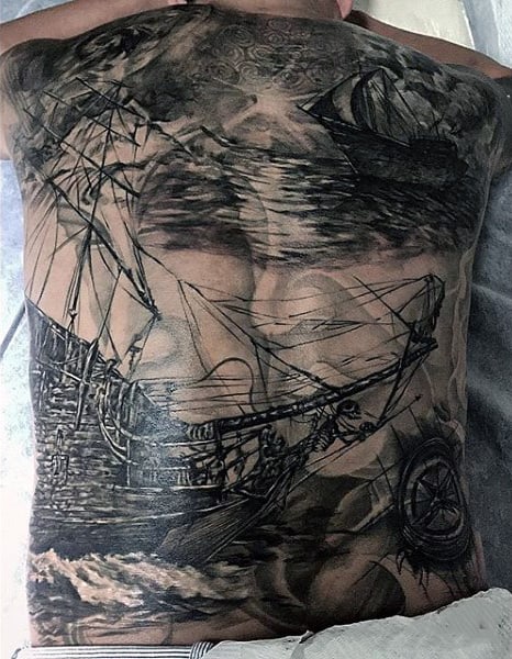 Male Ghost Ship Tattoos On Back