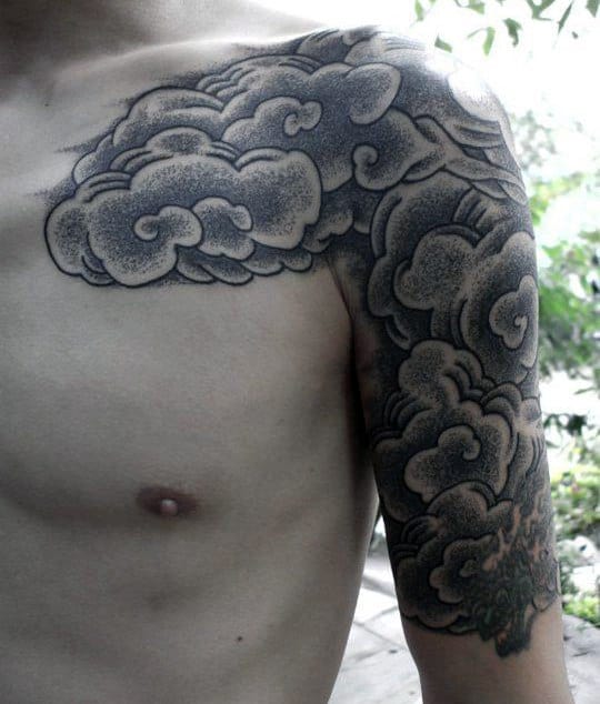Male Grey Clouds Quarter Sleeve Tattoo