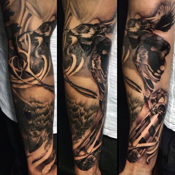 Male Half Sleeve Barbershop Pole Design On Lower Arm