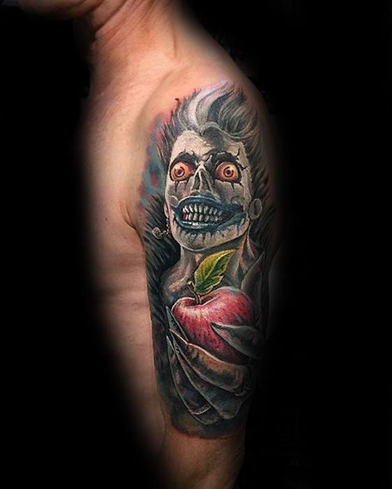 Male Half Sleeve Death Note Tattoo Design Inspiration