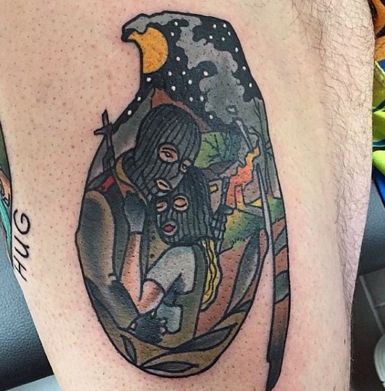 Male Hand Grenade Tattoo Designs