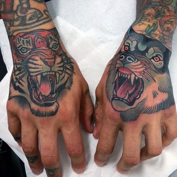 Male Hands Sick Screaming Beast Tattoo Designs
