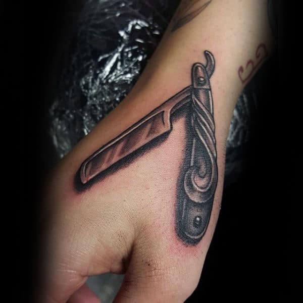 Male Hands Straight Razor Tattoo