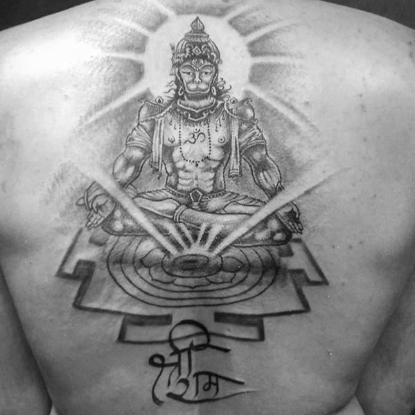 Male Hanuman Tattoo Ideas On Back With Shaded Design