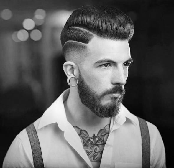 Male Hard Part Pompadour Hairstyle For Guys
