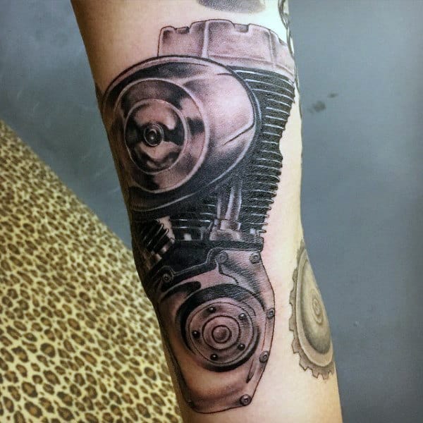 Male Harley Davidson Motor Tattoos On Forearm