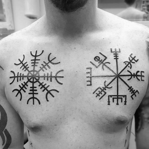 Male Helm Of Awe Tattoo Upper Chest Design Inspiration