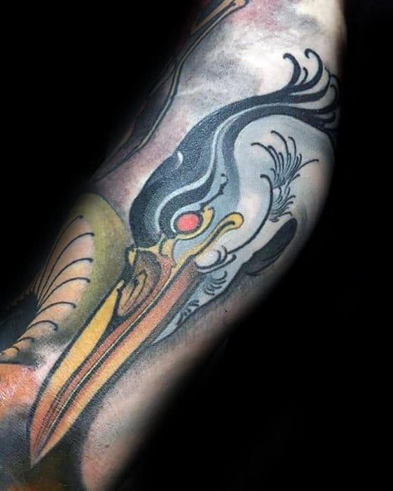 Male Heron Tattoo Design Inspiration On Inner Forearm