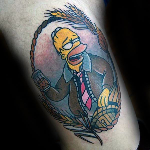 Male Homer Simpson Tattoo Design Inspiration On Leg