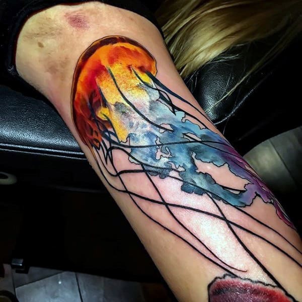 Male Inner Biceps Shiny Jellyfish Tattoo