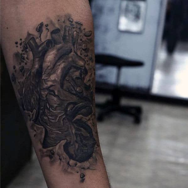 Male Inner Forearm 3d Realistic Heart Tattoo Design Ideas