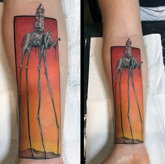 Inner Forearm 3d Tattoo With Salvador Dali Elephant Design