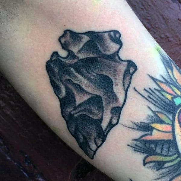 Male Inner Forearm Black Ink Arrowhead Tattoos