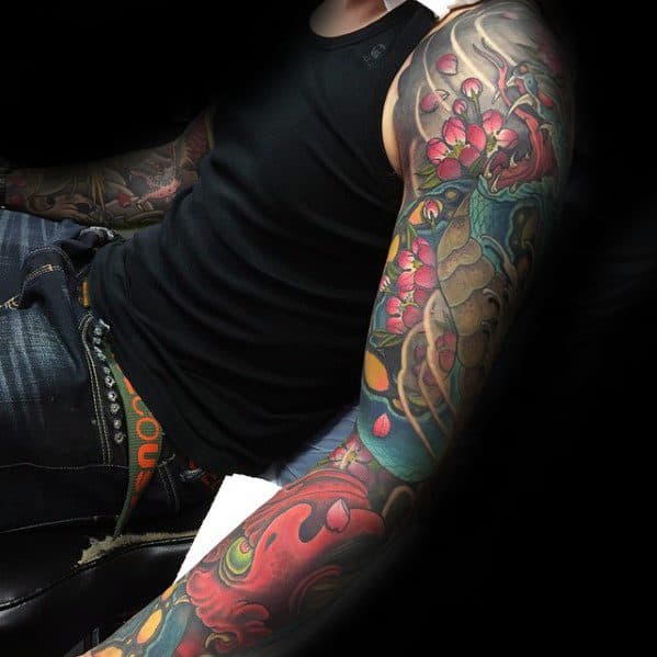 Male Japanese Snake Tattoos Full Arm