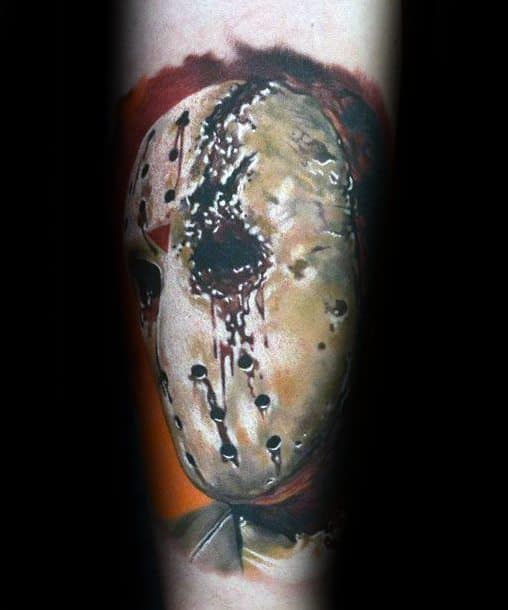 Male Jason Mask Tattoo Forearm Sleeve