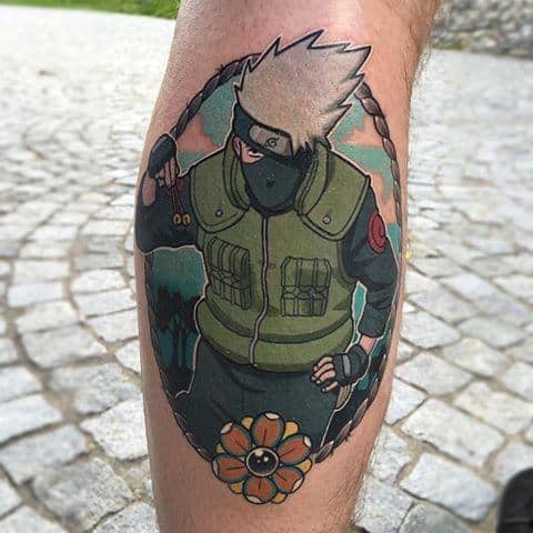 Male Kakashi Anime Leg Calf Tattoo Ideas
