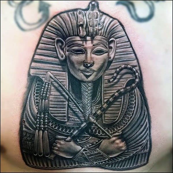 Male King Tutankhamun Realistic Chest Tattoo