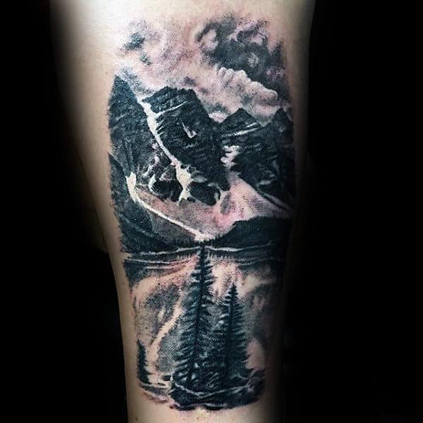 Male Landscape Mountains Arm Tattoo Ideas