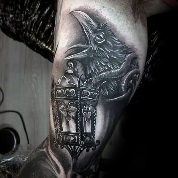 Male Lantern Tattoo 3d Inner Arm Bicep Design