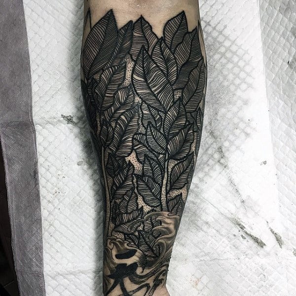Male Leaf And Vine Tattoos On Arm